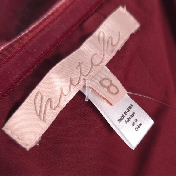 NWT Hutch Anthropologie Long-Sleeve Square-Neck‎ Mini Dress Velvet Red Rouge - Picture 6 of 10